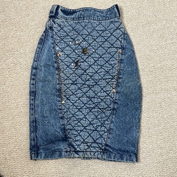 Colette Nivelle Paris Acid Wash Embellished 80’s Vintage Denim Skirt Sz 38 - Picture 2 of 12